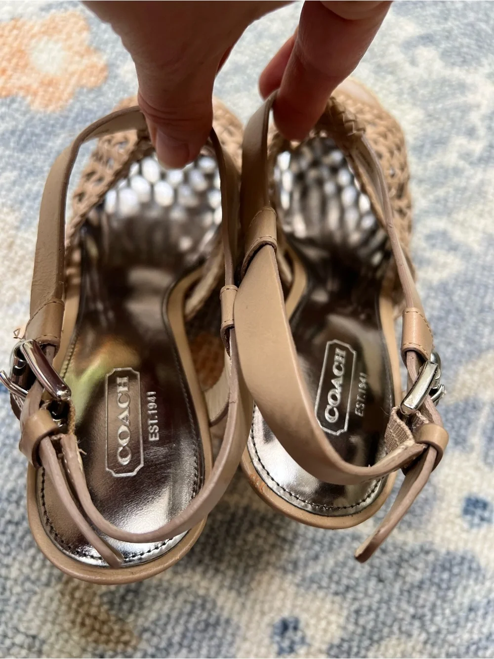 Coach Women's Tan Woven Leather heel Sandals